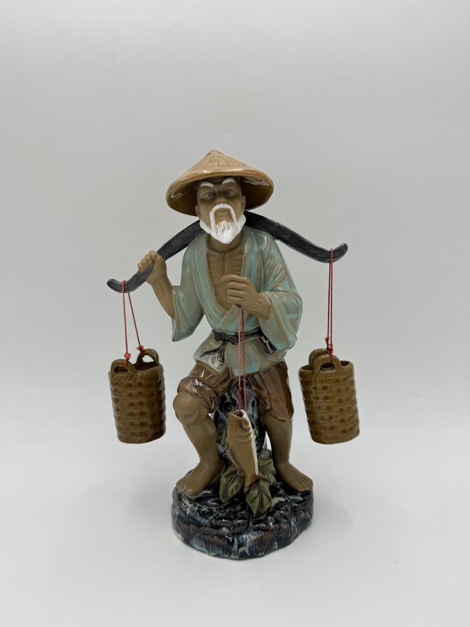 Chinese Mud Man - Mud Man Carrying Water Buckets with Yoke Figurine.